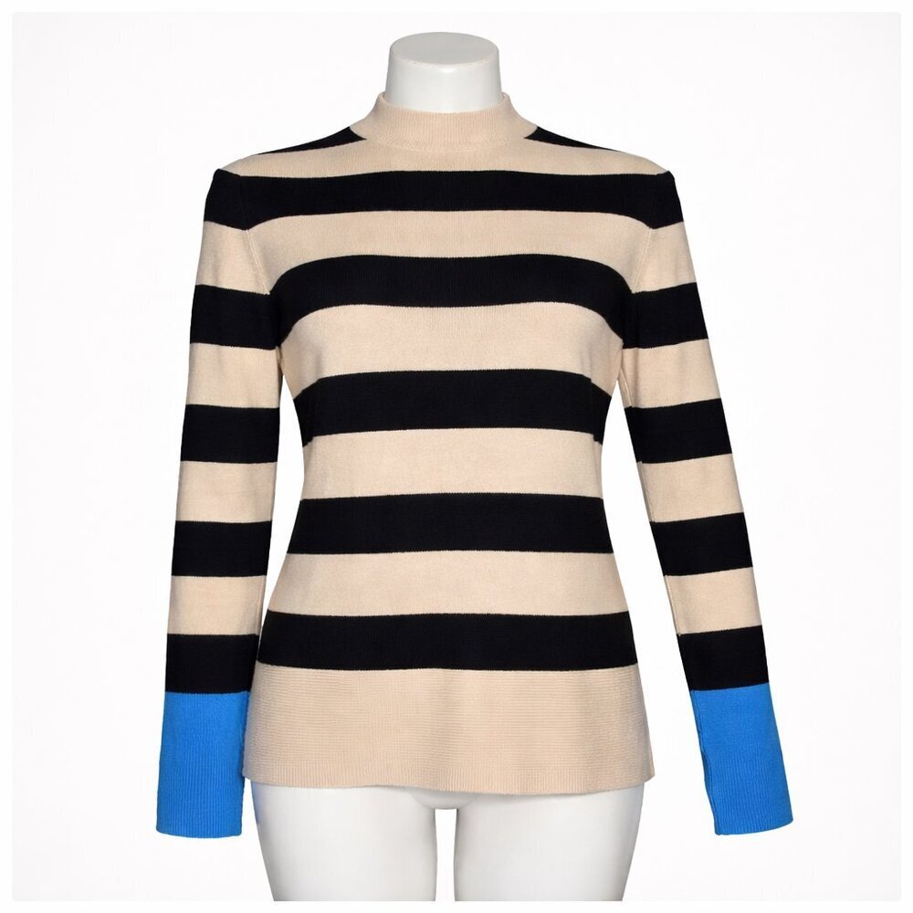 NWT JUN & IVY Stripe Tan Blue Mock Neck Sweater Size M